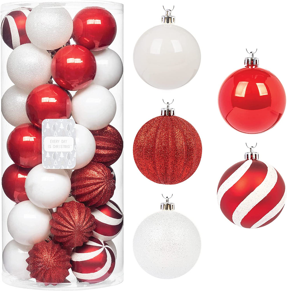 35Ct 70Mm/2.75" Christmas Ornaments, Shatterproof Christmas Tree Ornaments Set, Christmas Balls Decoration (Red White)