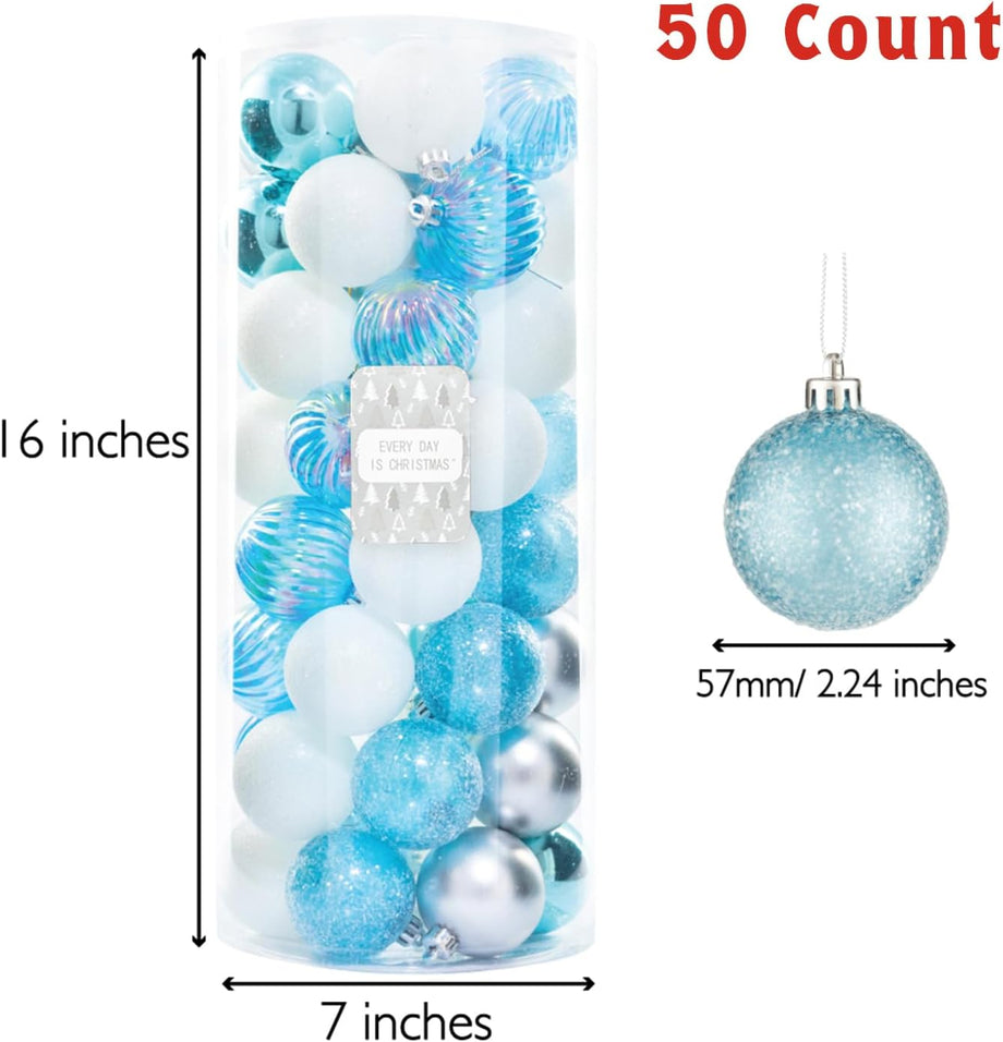 Every Day is Christmas Ornaments, Shatterproof Christmas Tree Ornament Set,  Christmas Balls Decoration 50 Count (2.24/57mm, Black Grey)