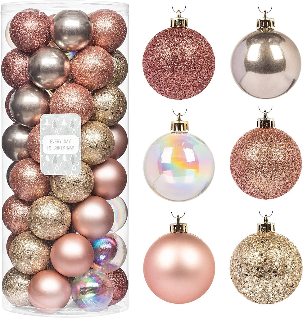 50Ct 57Mm/2.24" Christmas Ornaments, Shatterproof Christmas Tree Ornaments Set, Christmas Balls Decoration (Gold Iridium)