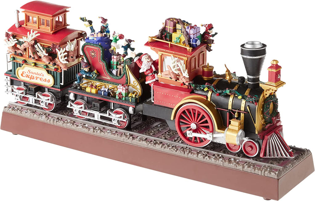 Animated Musical Santa'S Train Express with Working Smokestack, 16.5 Inch, Red