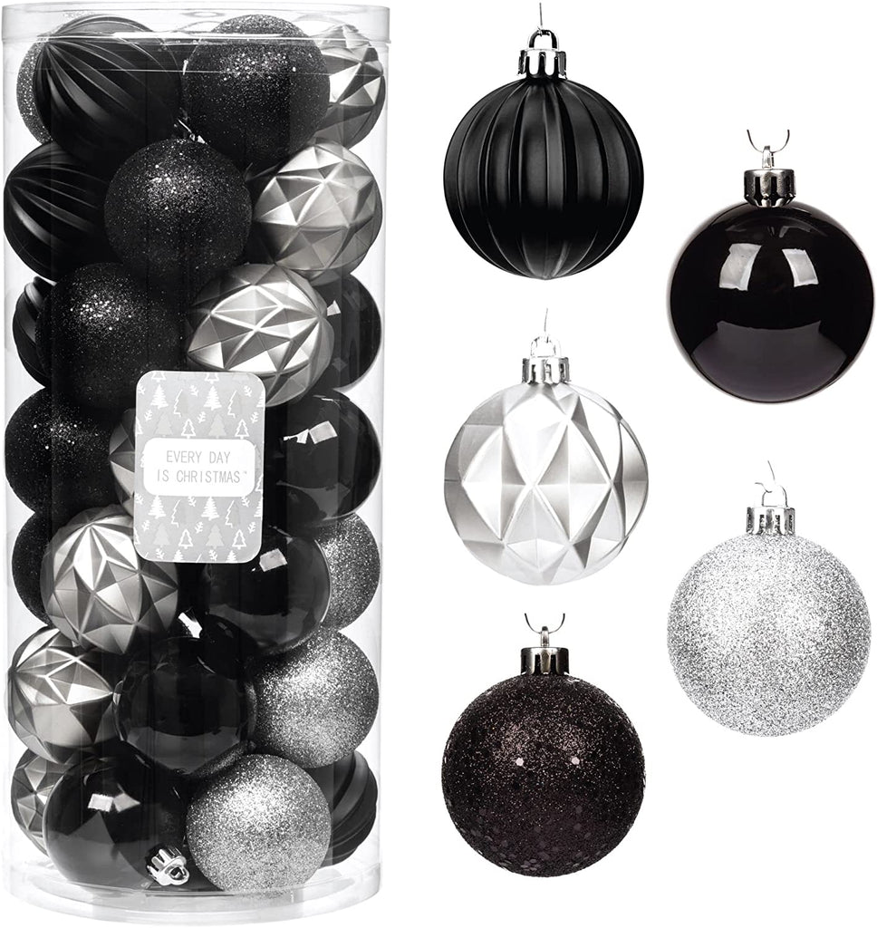 35Ct 57Mm/2.24" Christmas Ornaments, Shatterproof Christmas Tree Ornament Set, Christmas Balls Decoration (Black Grey)