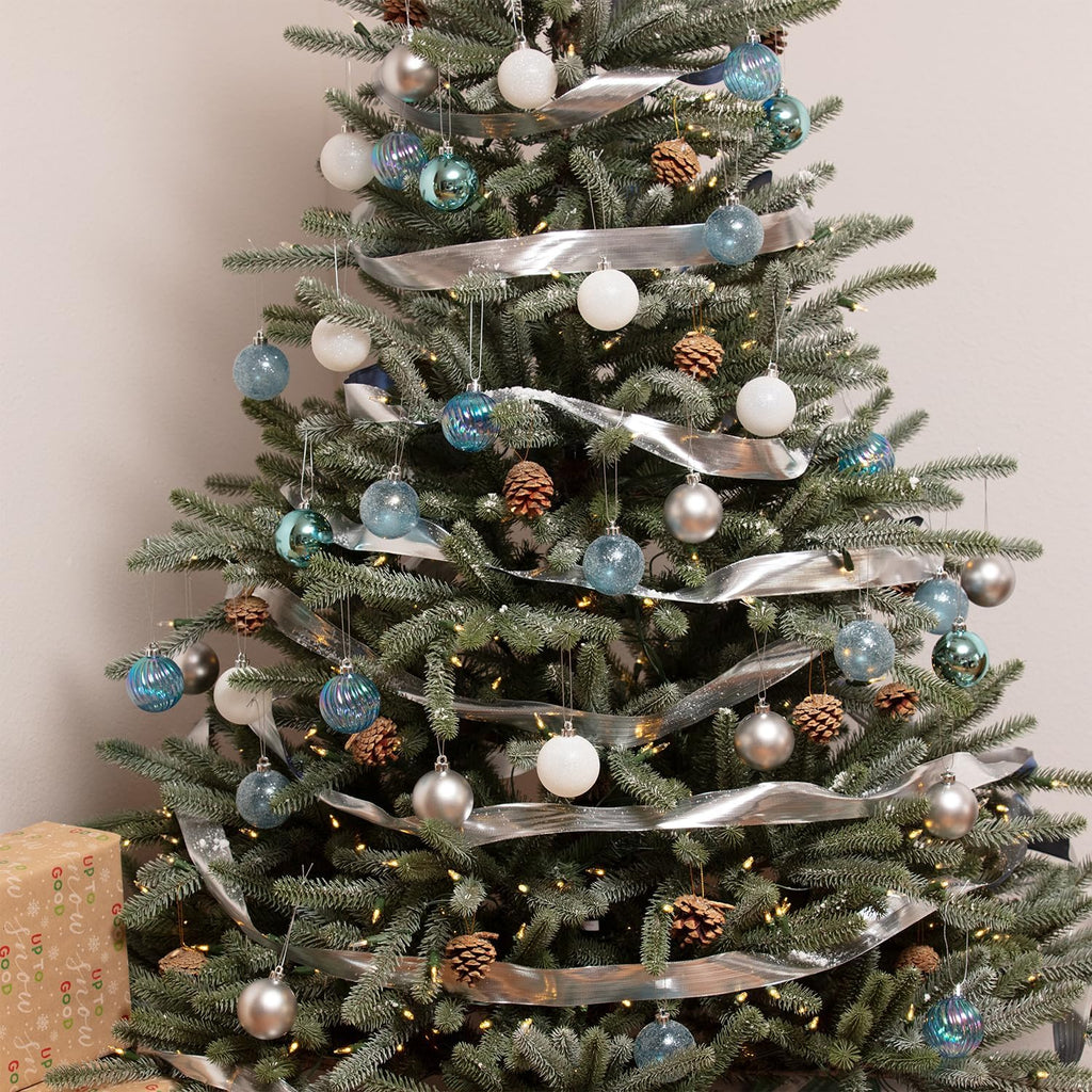 50Ct 57Mm/2.24" Christmas Ornaments, Shatterproof Christmas Tree Ornaments Set, Christmas Balls Decoration (Silver Blue)