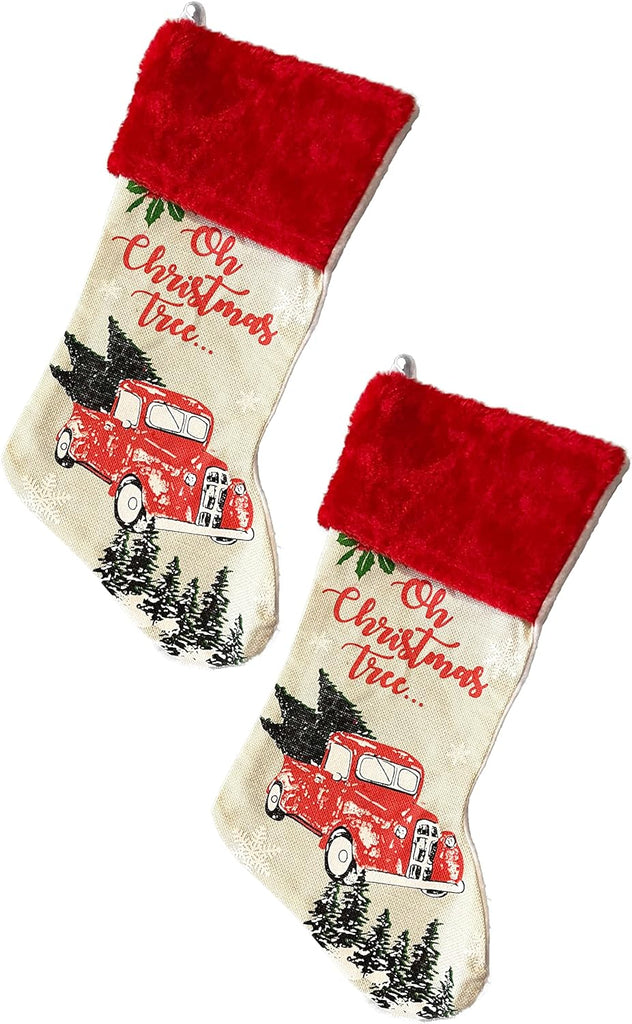 Large Christmas Stockings (20 Inches Long), Vintage Truck Stockings for Christmas, Stockings Christmas, Vintage Christmas Stockings, Farmhouse Christmas Stockings (Two)