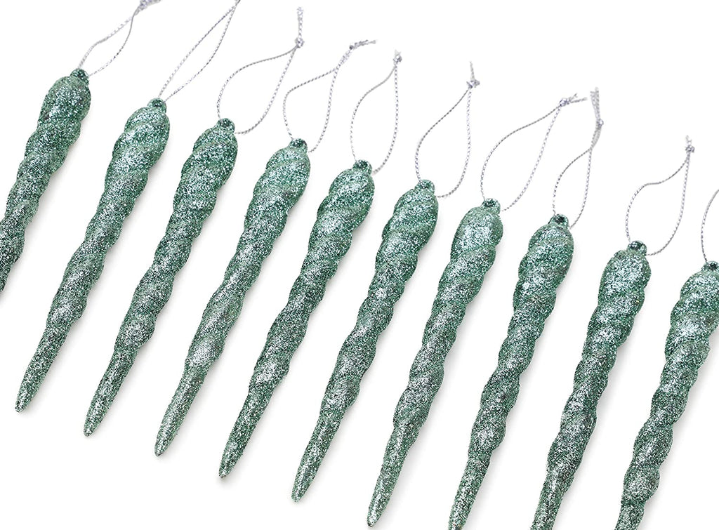 12Cm Glitter Icicle Decorations - Luxury Christmas Tree Trims (Mint Green, Pack of 20)