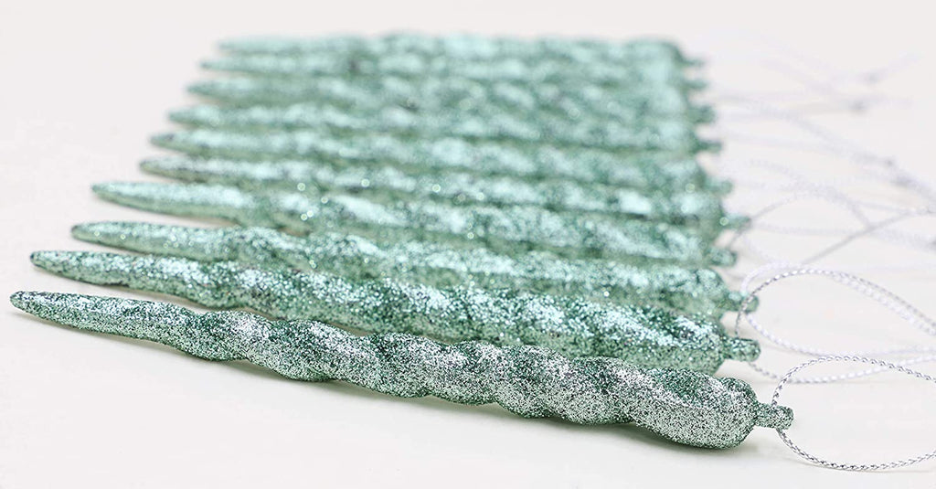 12Cm Glitter Icicle Decorations - Luxury Christmas Tree Trims (Mint Green, Pack of 20)