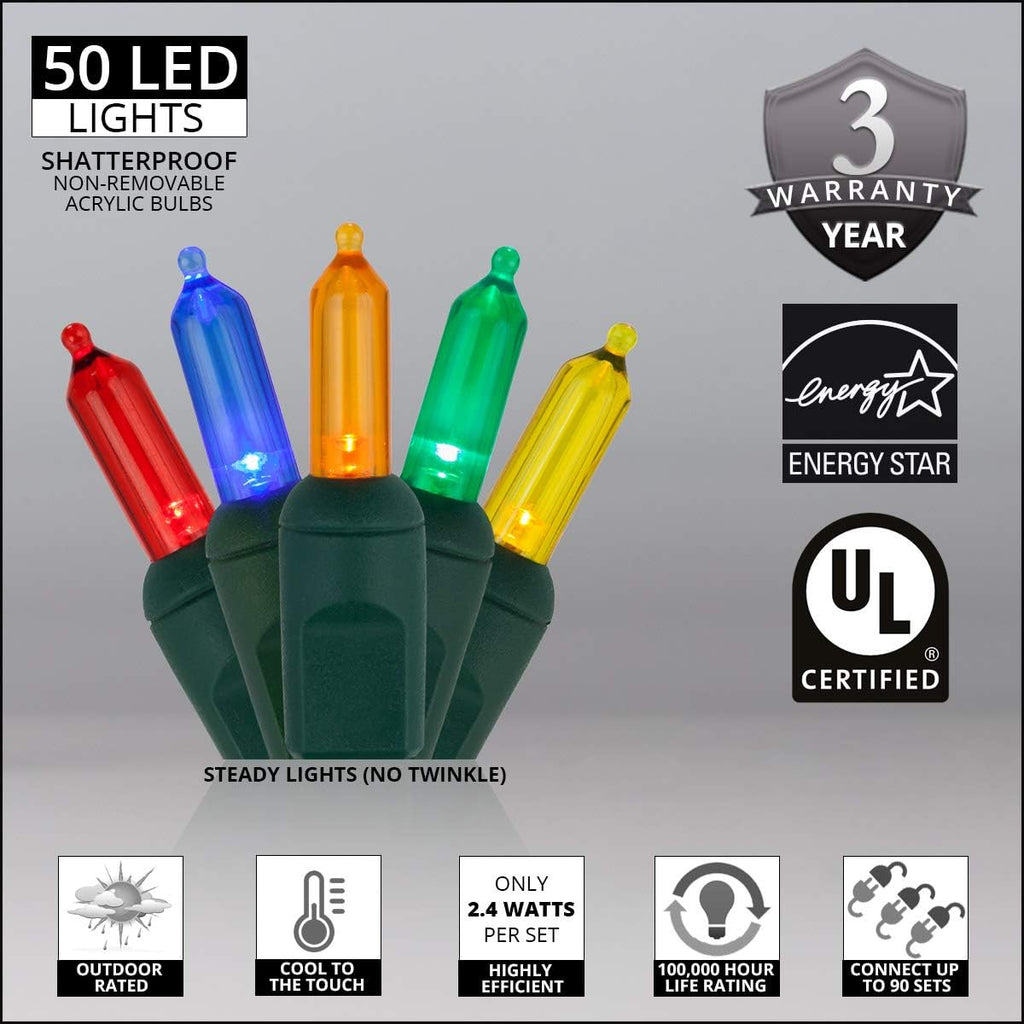 50 T5 Christmas Tree Lights Multicolor, 25.5' LED Multicolor Mini Lights Indoor-Outdoor Christmas String Lights Party