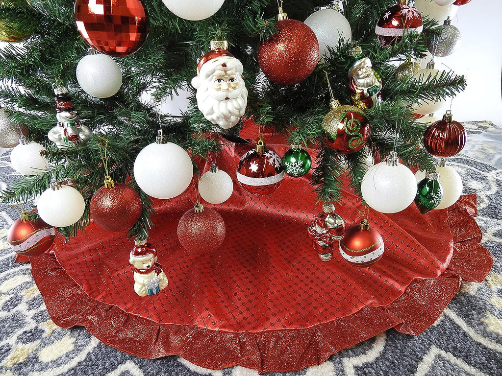47.2 Red Fabric with Red Glitter Christmas Tree Skirt - Red