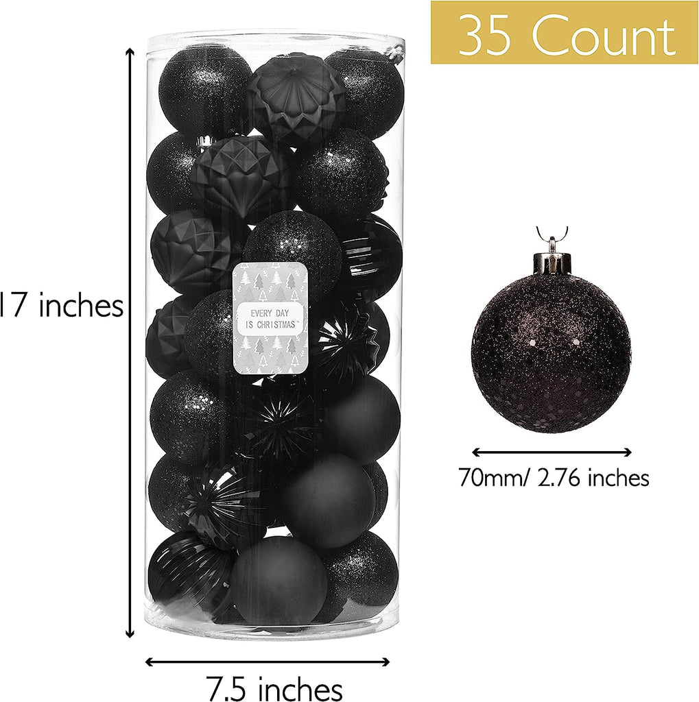 35Ct 70Mm/2.75" Christmas Ornaments, Shatterproof Christmas Tree Ornaments Set, Christmas Balls Decoration (New Black)