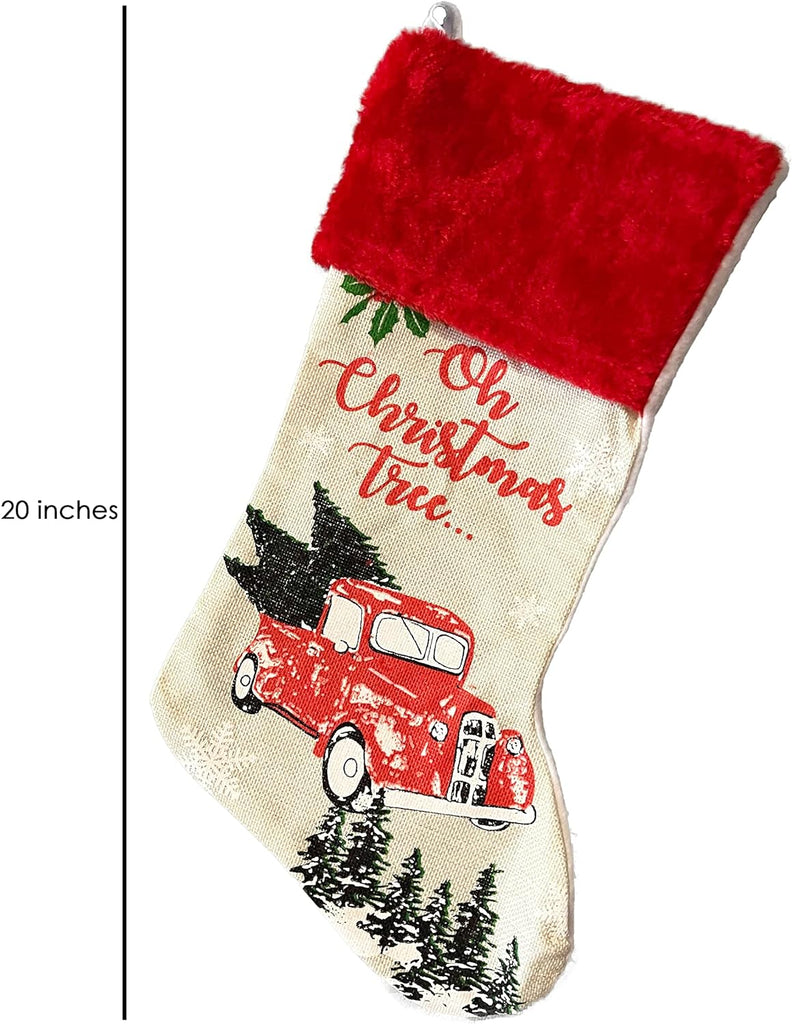 Sister Novelties Large Christmas Stockings (20 Inches Long), Vintage Truck Stockings for Christmas, Stockings Christmas, Vintage Christmas Stockings, Farmhouse Christmas Stockings (One)