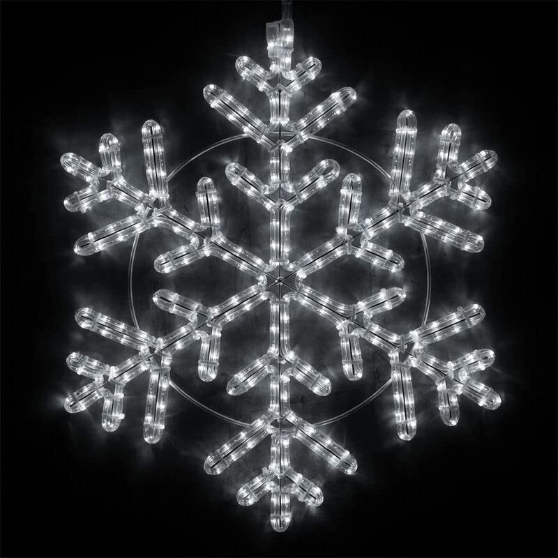 24" LED Snowflake Hanging Christmas Light Decoration for Indoor Outdoor Use, Christmas Snowflake, LED Rope Light (42 Point Snowflake, Cool White LED)
