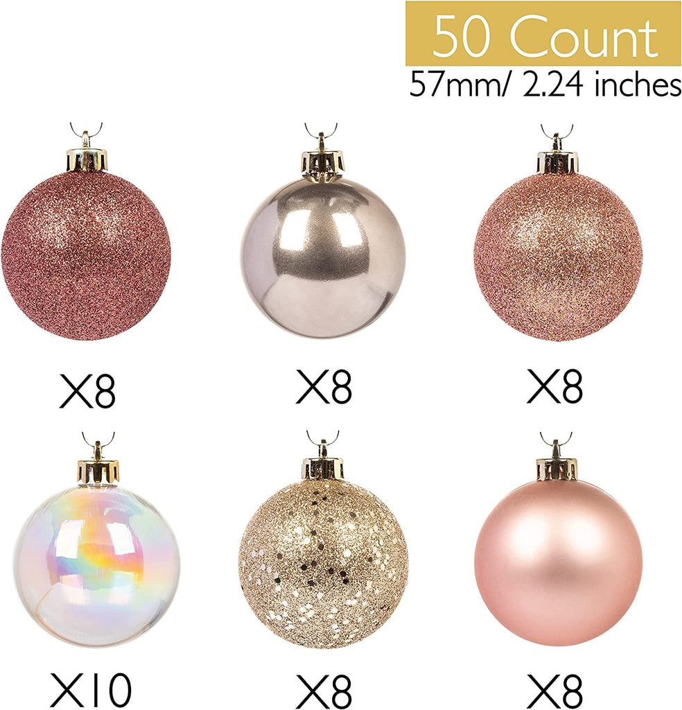 50Ct 57Mm/2.24" Christmas Ornaments, Shatterproof Christmas Tree Ornaments Set, Christmas Balls Decoration (Gold Iridium)